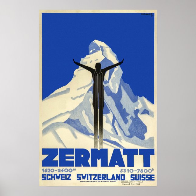 Zermatt, Schweiz, Skiplakat Poster (Vorne)