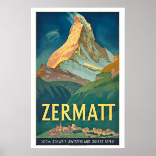 Zermatt Schweiz Vintage Reiseposter - Gerahmt Poster