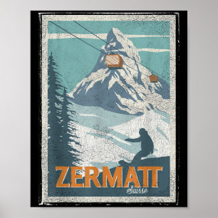 Zermatt Schweiz Winter Skifahren Snowboarden Ski Poster