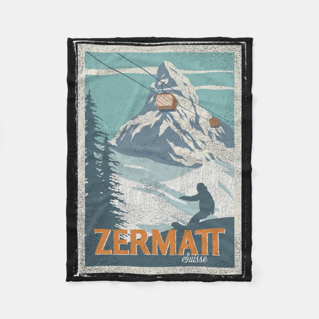 Zermatt Schweiz Winterskifahren Snowboarden Ski Fleecedecke (Vorderseite)