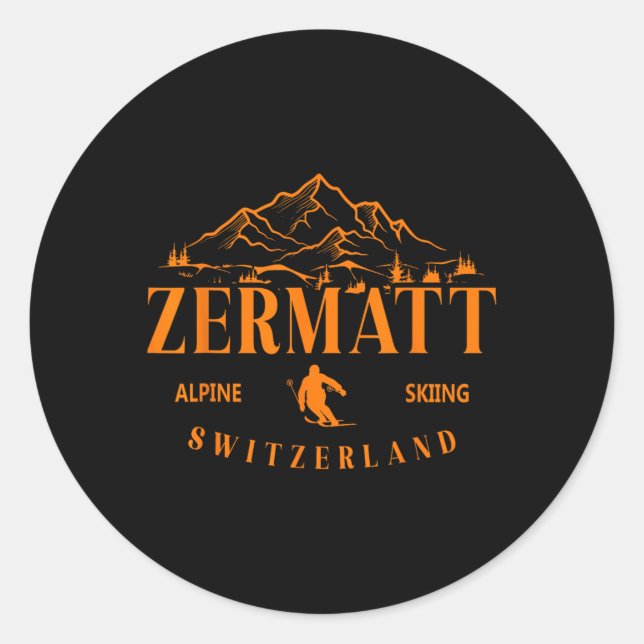 Zermatt Schweizer Alpen Skipass Lugano Runder Aufkleber (Vorderseite)