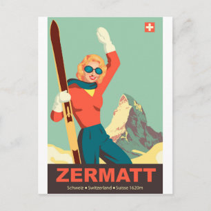 Zermatt Ski Mädchen, Schweiz Postkarte