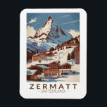 Zermatt Switzerland Illustration Reisen Art Retro Magnet<br><div class="desc">Zermatt Retrovektor-Reisedesign. Zermatt,  im Kanton Südschweiz,  ist ein Bergrestaurant,  das für Ski,  Klettern und Wandern bekannt ist.</div>