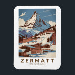 Zermatt Switzerland Illustration Reisen Art Retro Magnet<br><div class="desc">Zermatt Retrovektor-Reisedesign. Zermatt,  im Kanton Südschweiz,  ist ein Bergrestaurant,  das für Ski,  Klettern und Wandern bekannt ist.</div>