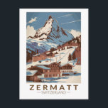 Zermatt Switzerland Illustration Reisen Art Retro Postkarte<br><div class="desc">Zermatt Retrovektor-Reisedesign. Zermatt,  im Kanton Südschweiz,  ist ein Bergrestaurant,  das für Ski,  Klettern und Wandern bekannt ist.</div>