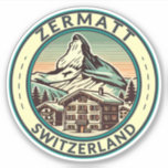 Zermatt Switzerland Illustration Travel Art Abzeic Aufkleber<br><div class="desc">Zermatt Retrovektor-Reisedesign. Zermatt,  im Kanton Südschweiz,  ist ein Bergrestaurant,  das für Ski,  Klettern und Wandern bekannt ist.</div>