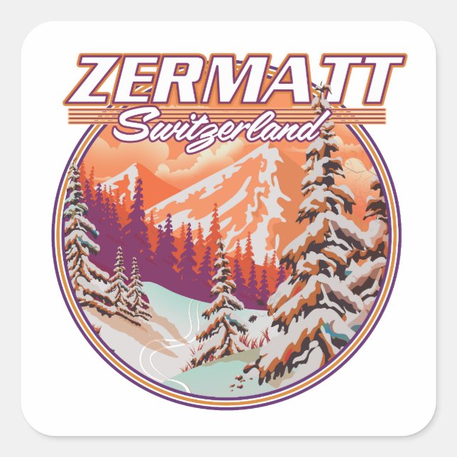Zermatt Switzerland Logo Quadratischer Aufkleber (Vorderseite)