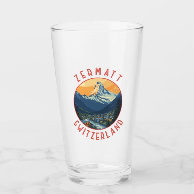 Zermatt Switzerland Retro Distressed Circle Glas (Vorderseite)