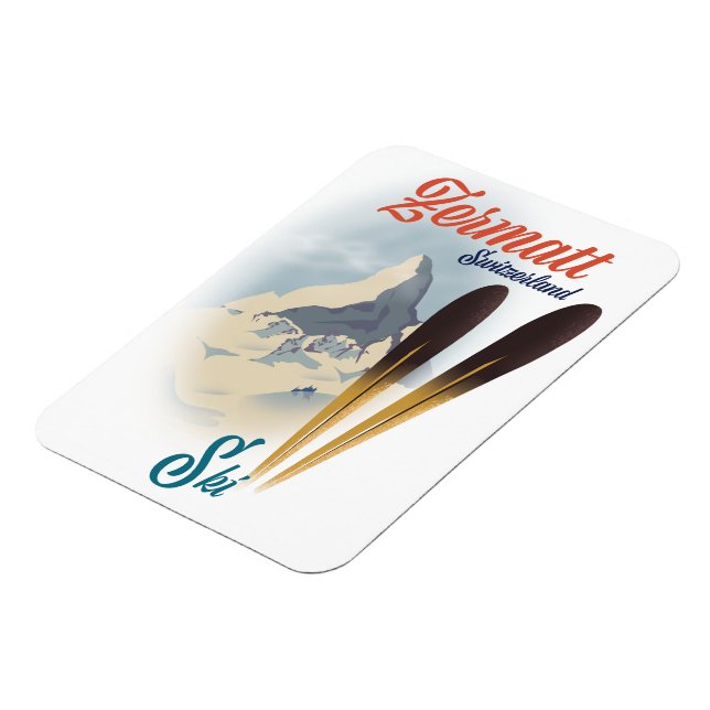 Zermatt Switzerland Vintages Skipposter Magnet (Linke Seite)