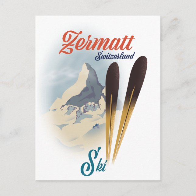 Zermatt Switzerland Vintages Skipposter Postkarte (Vorderseite)