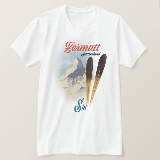 Zermatt Switzerland Vintages Skipposter T-Shirt (Design vorne)