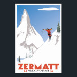 Zermatt, Wallis, Schweiz, Skiplakat Poster<br><div class="desc">Zermatt, im Kanton Südschweiz, ist ein Bergrestaurant, das für Ski, Klettern und Wandern bekannt ist. Die Stadt liegt auf einer Höhe von etwa 1.600 m unterhalb des ikonischen, pyramidenförmigen Matterhorngipfels. Die Hauptstraße, die Bahnhofstrasse, ist von Boutiquen, Hotels und Restaurants gesäumt und bietet eine belebte Après-Ski-Szene. Es gibt öffentliche Fächer für...</div>