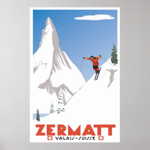 Zermatt, Wallis, Schweiz, Skiplakat Poster
