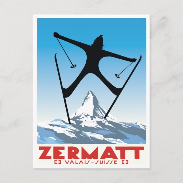 Zermatt, Wallis, Suisse, Ski Postkarte (Vorderseite)