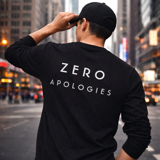 Zero Apologies Bold Minimal Typography Design T-Shirt (Von Creator hochgeladen)