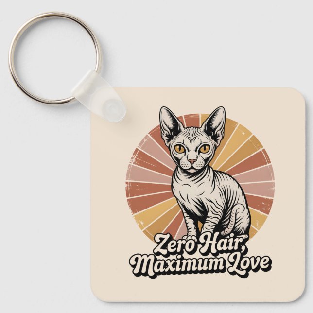 Zero Hair Maximum Love Sphynx Retro Schlüsselanhänger (Vorderseite)