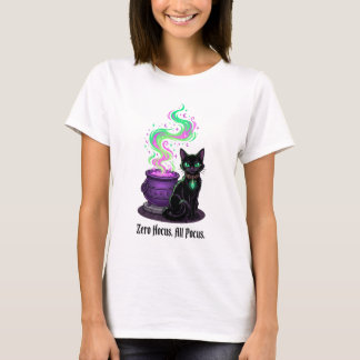 Zero Hocus Pocus Lustige Katze Hexe Kessel T-Shirt