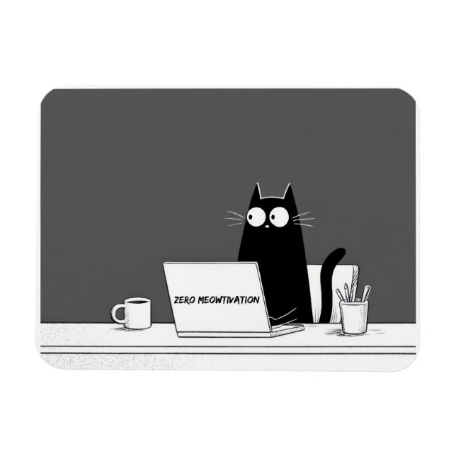 Zero Meowtivation Cat – Funny Lazy Work Cartoon Magnet (Horizontal)