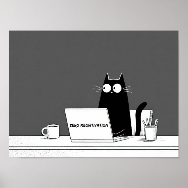 Zero Meowtivation Cat – Funny Lazy Work Cartoon Poster (Vorne)
