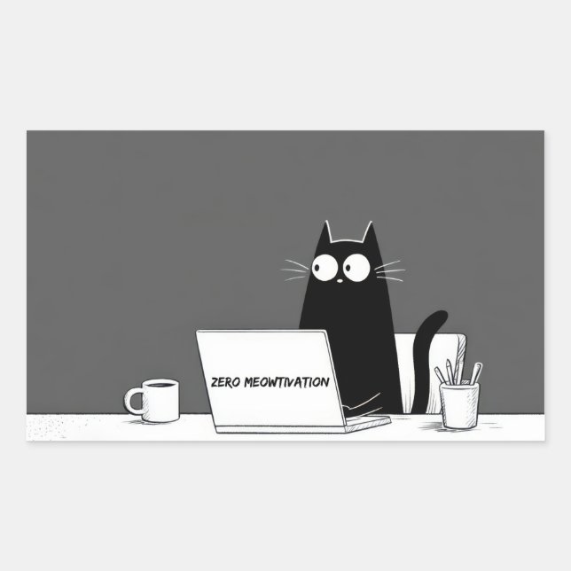 Zero Meowtivation Cat – Funny Lazy Work Cartoon Rechteckiger Aufkleber (Vorderseite)
