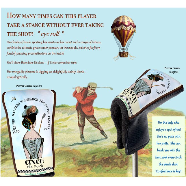 Zero-'Putsy'-Toleranz Lady's Putter Cover Golf Headcover (Personalize with your fairer-sex golfer's name. Coordinates with our 'Woman Driver' club cover too! )