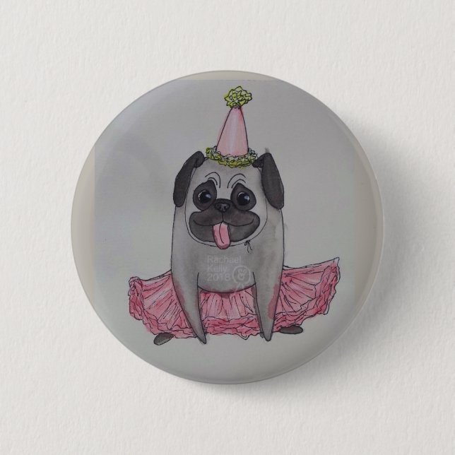 Zerren Sie das Mops-Abzeichen - Party kleiden oben Button (Vorderseite)