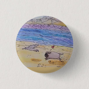 Zerren Sie das Mops-Abzeichen - Strand-Spaß Button