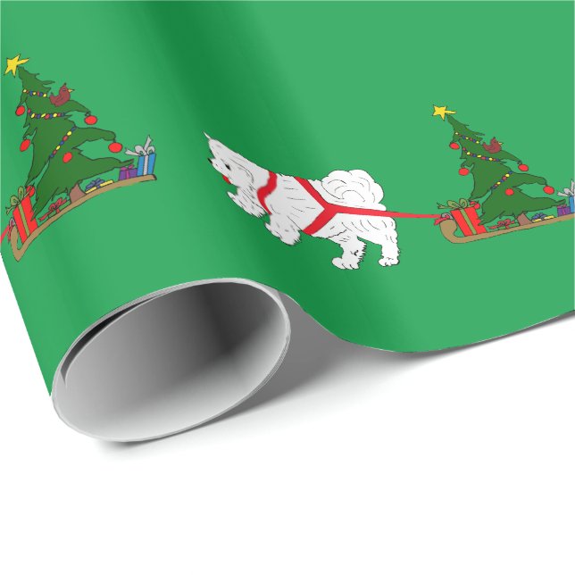 Zerren Sie den Samoyed, der Weihnachtsbaum zieht Geschenkpapier (Rolleneckpunkt)