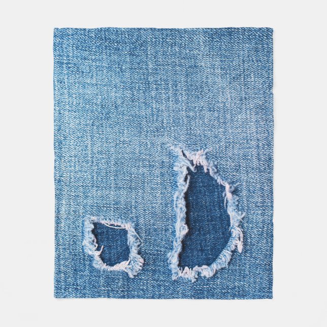 Zerrissene Denim-Gewebetextur, blaue Farbtöne. Fleecedecke (Vorderseite)