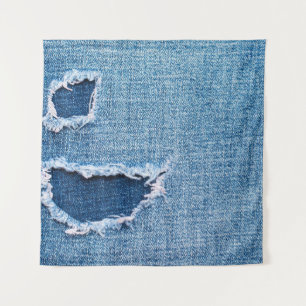 Zerrissene Denim-Gewebetextur, blaue Farbtöne. Wandteppich