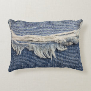 Zerrissene Jeans-Textur, stilvoller Hintergrund. Dekokissen