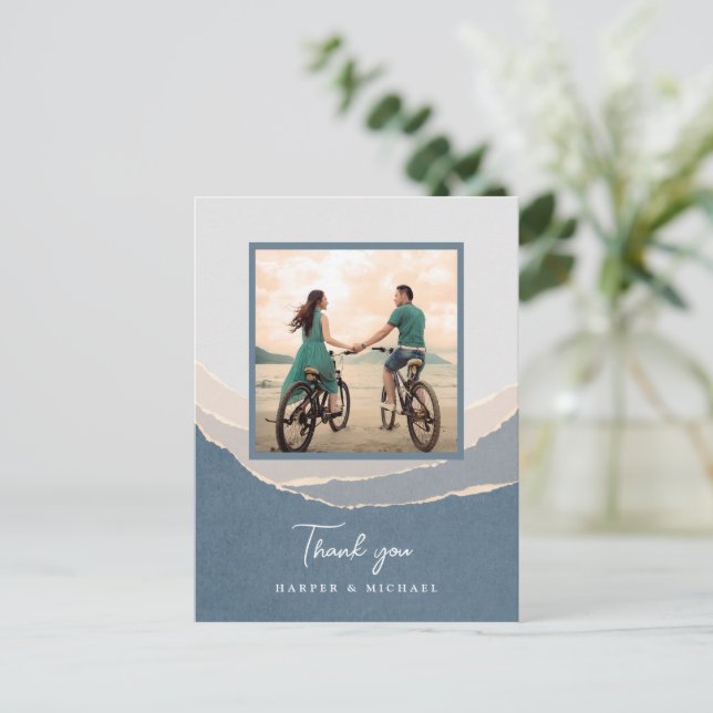 zerrissene Papierberge Hochzeit Foto vielen Dank Postkarte (Stehend Vorderseite)