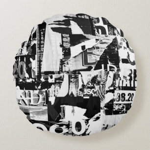 Zerrissene Straßenwerbeposter Collage Hintergrund Rundes Kissen