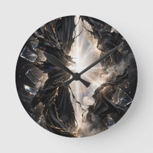 Zerrissener Schleier des Lichts - Schwarzes Gold L Runde Wanduhr