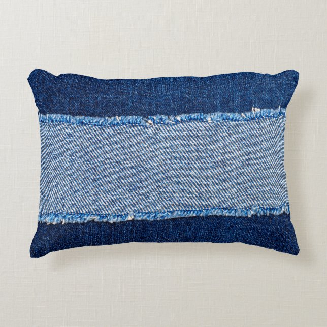 Zerstörte, zerrissene Jeans mit denim blauen Rahme Dekokissen (Vorderseite)
