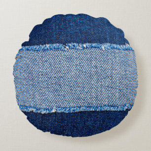 Zerstörte, zerrissene Jeans mit denim blauen Rahme Rundes Kissen