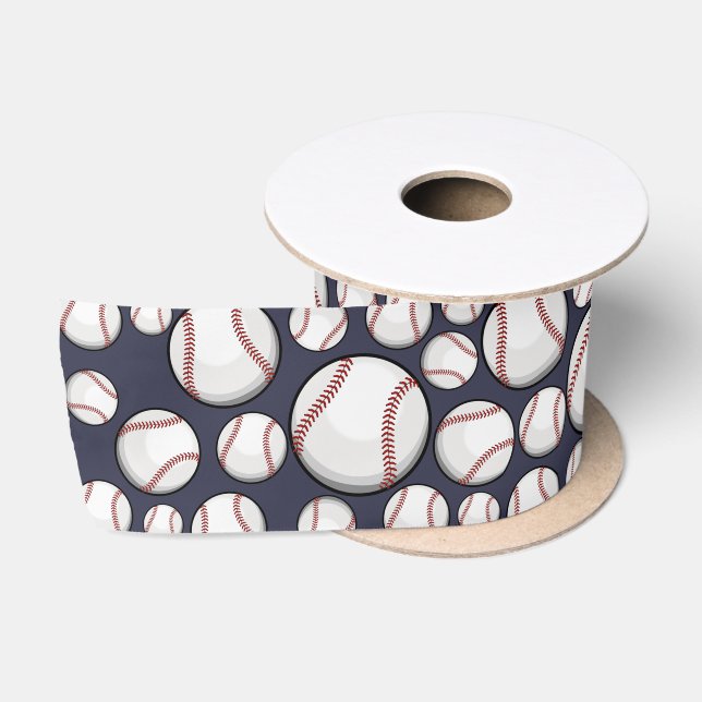 Zerstreute Baseball blau Satinband (Spule)