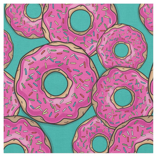 Zerstreute rosa Krapfen-Freude Stoff (Nahaufnahme)