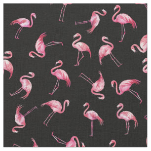 Zerstreute Wasserfarbenflamingos auf Schwarz Stoff
