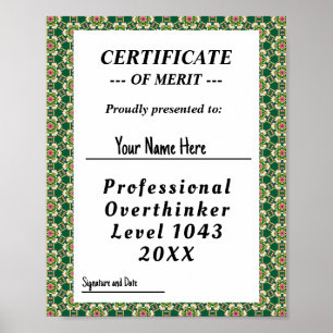 Zertifikat für professionelles Überdenken Poster