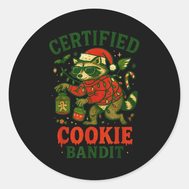 Zertifizierte Cookie Bandit, Funny Christmas Light Runder Aufkleber (Vorderseite)