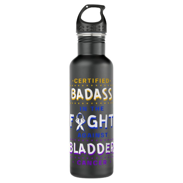 zertifizierter Badass Blase Cancer Lila Blue Yello Edelstahlflasche (Vorderseite)