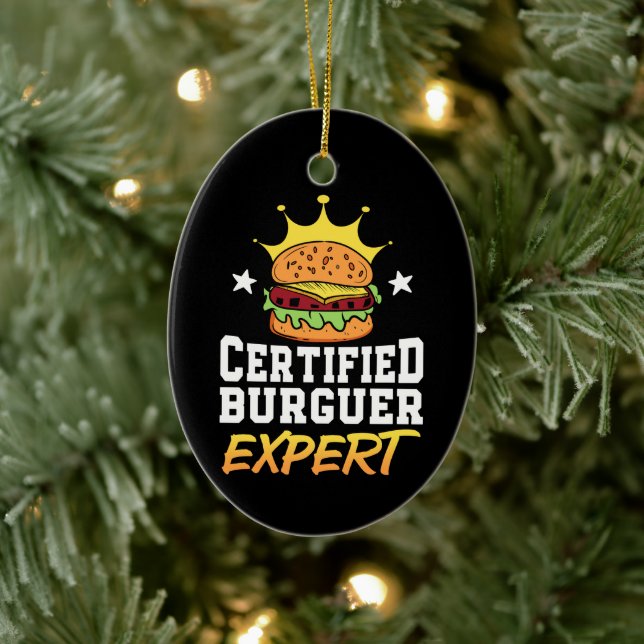 Zertifizierter Burger Expert Hamburger Handgezogen Keramik Ornament (Baum)