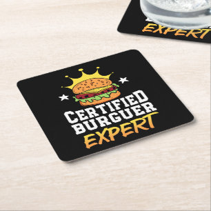 Zertifizierter Burger Expert Hamburger Handgezogen Rechteckiger Pappuntersetzer