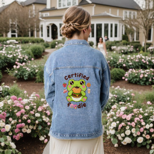 Zertifizierter Foodie Süßer Kawaii Frosch isst Bur Jeansjacke