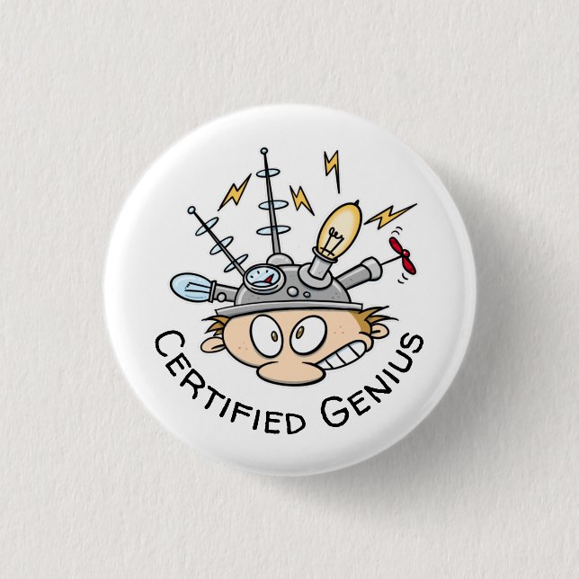 zertifizierter Genius Thinking Cap Funny Cartoon Button (Vorderseite)