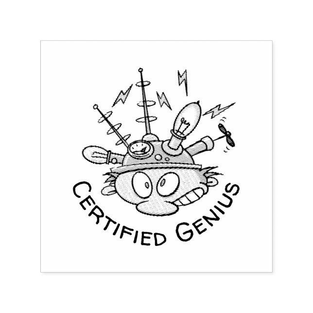 zertifizierter Genius Thinking Cap Funny Cartoon Permastempel (Design)