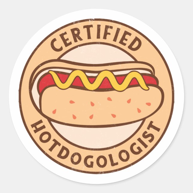Zertifizierter Hotdogologe Funny Hot Dog Lover Runder Aufkleber (Vorderseite)