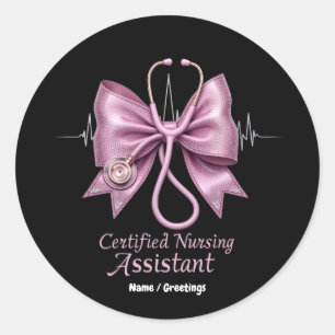 Zertifizierter Pflegeassistent CNA Coquette Bow Runder Aufkleber