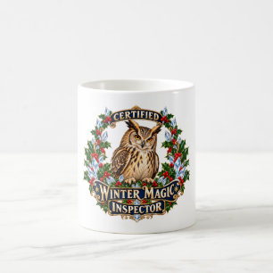 Zertifizierter Wintermagie-Inspektor Eulen-Kranz Kaffeetasse